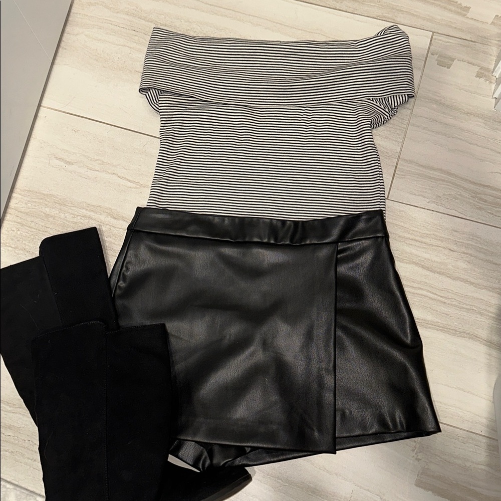 Jcrew off the shoulder black and white top